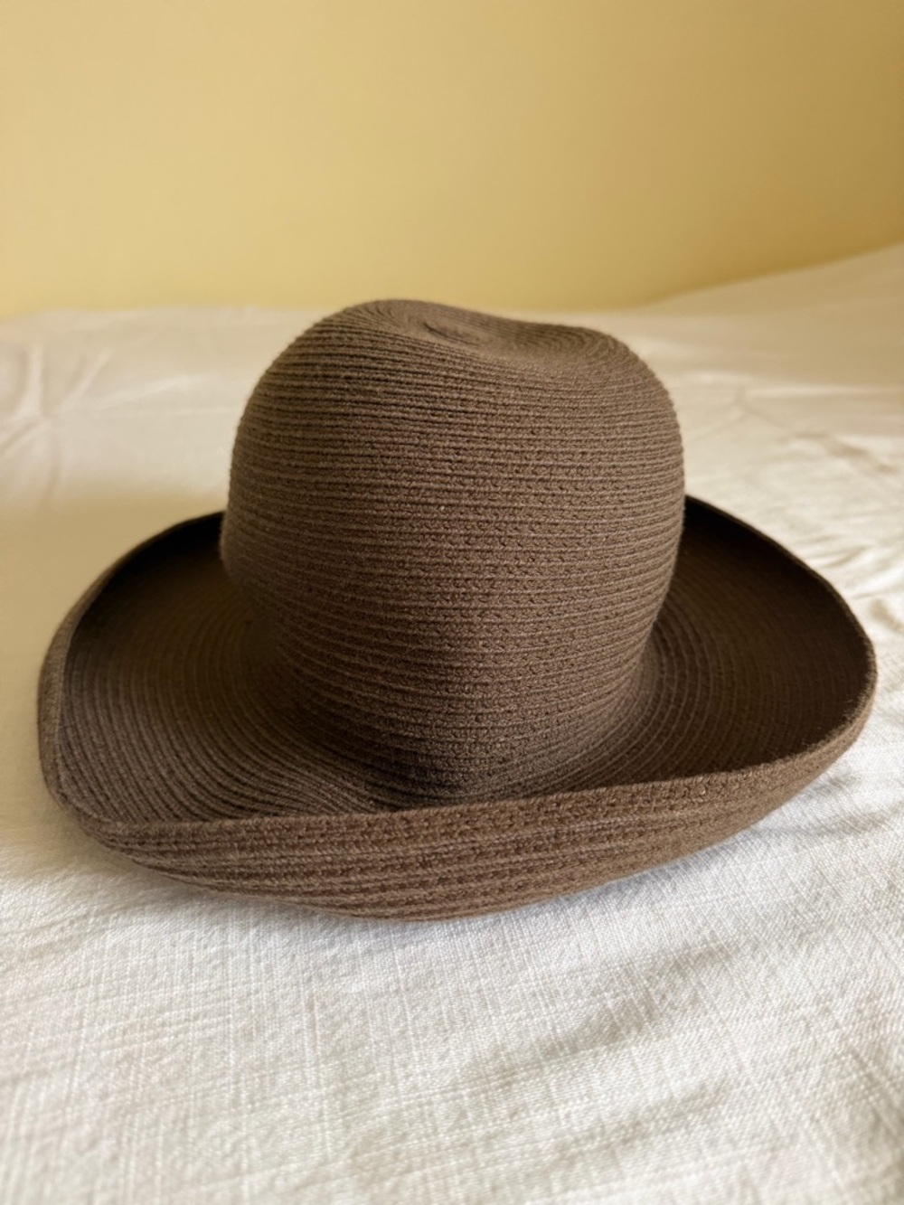 Women's Brown Wide-Brim Straw-Style Hat